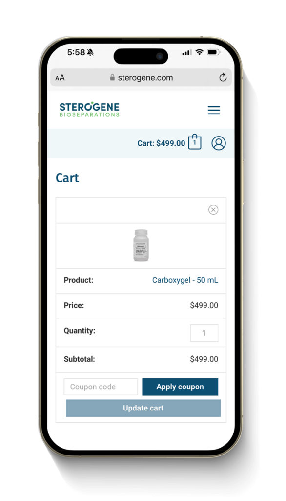 Sterogene eCommerce website mobile design